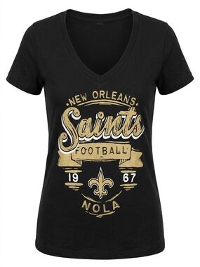 New Orleans Saints Black V-Neck Graphic NFL Tee Size Small